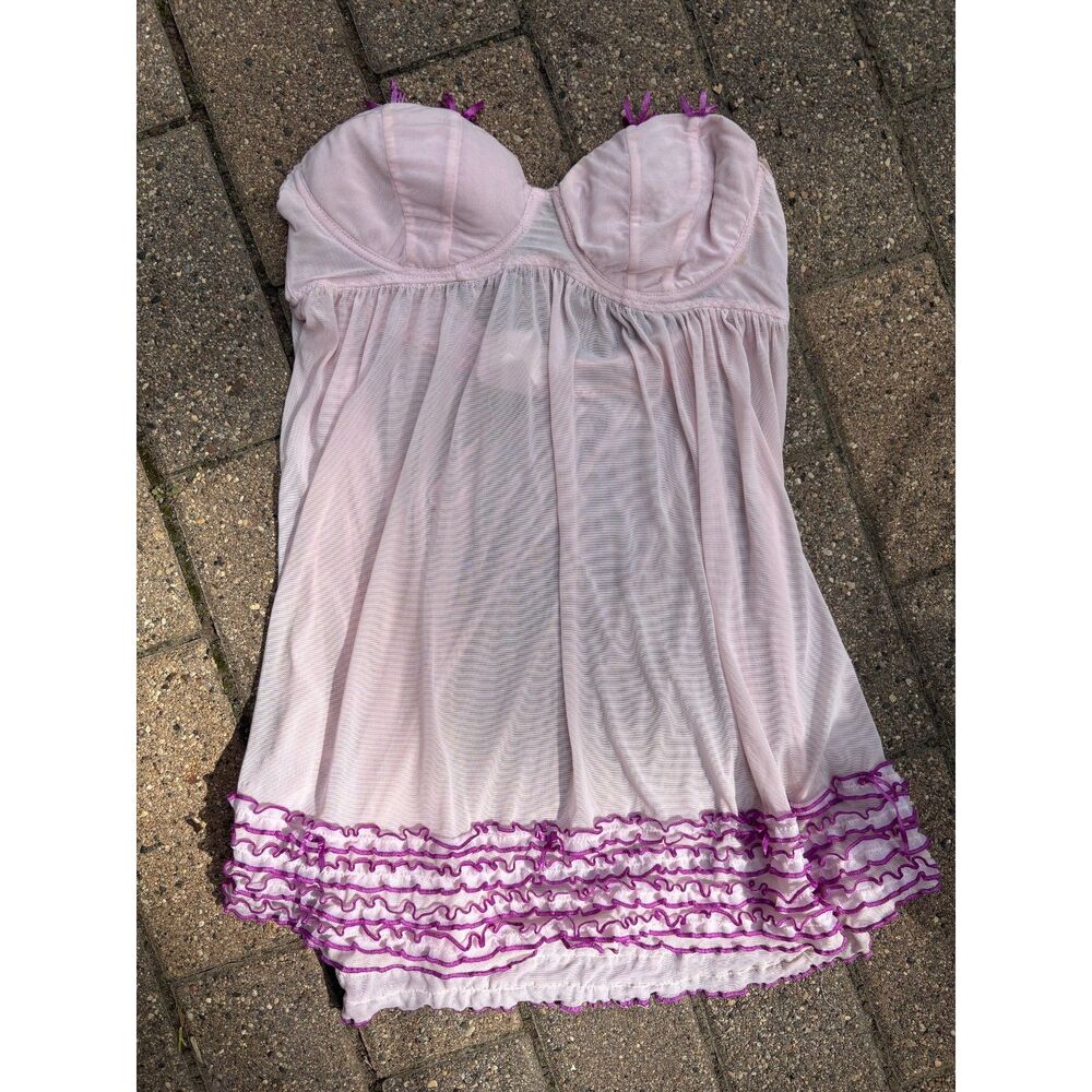 babydoll ruffle lingerie top 36B pink and purple sabrina capenter